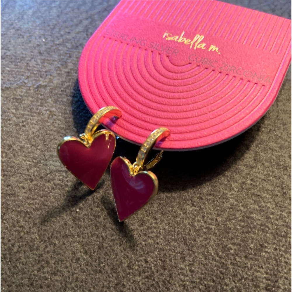 Isabella m ladies sterling silver cubic pink heart earring